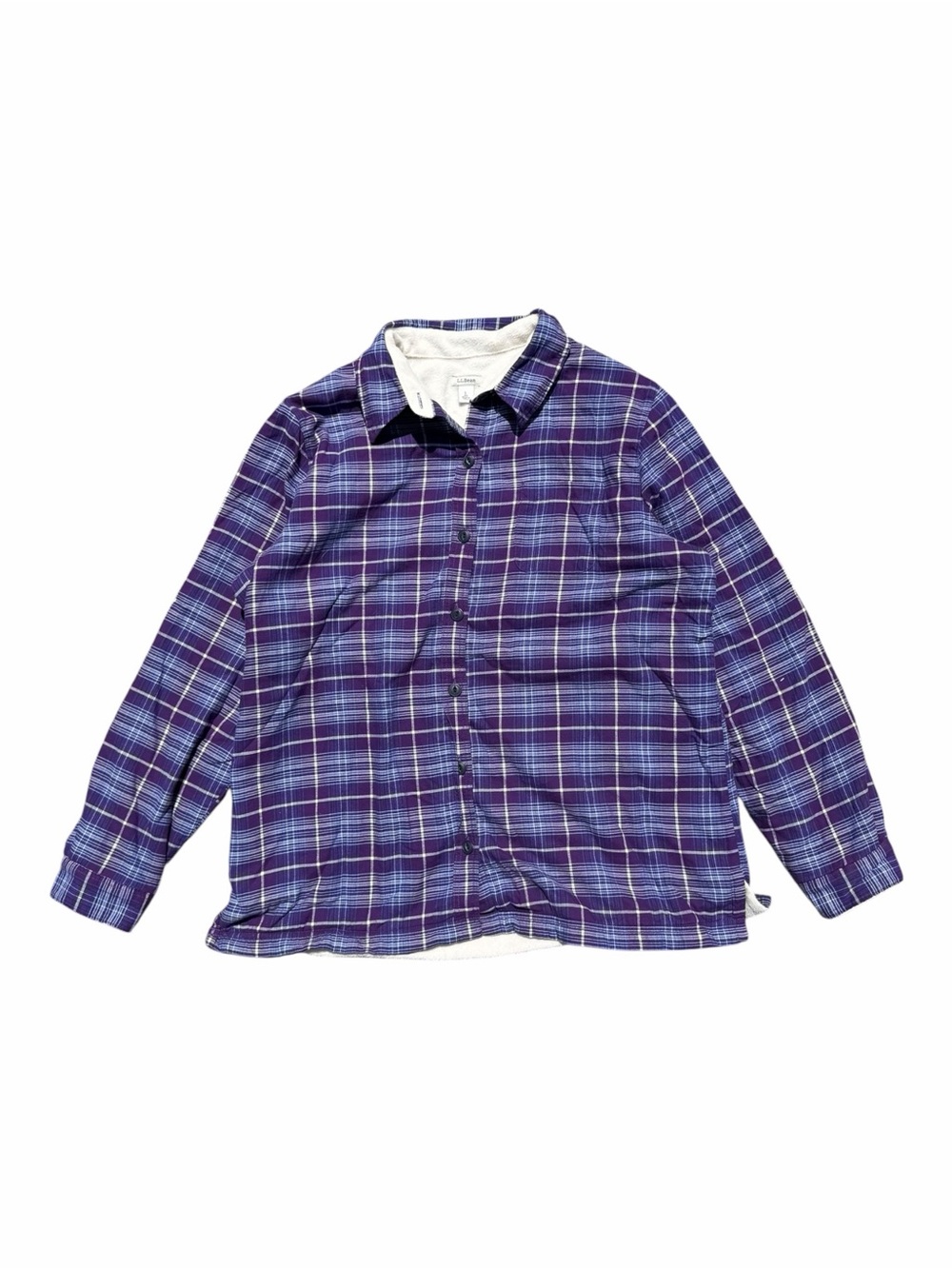 L.L.Bean Women’s Purple Plaid Fleece Lined Button Down Shirt Jacket Large Cozy